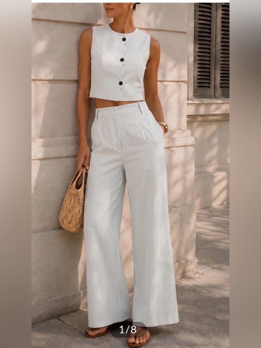 Commense Scalloped Edge Pinstripe Vest & Pants Set